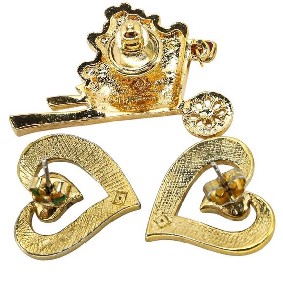 Lot Vintage Jewelry Love Hearts Goldtone & Red Rhinestones Enamel Incl Avon USPS - Picture 11 of 11